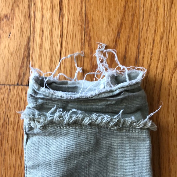 Zara Basic Green Double Raw Hem high  rise Jeans - Picture 5 of 8